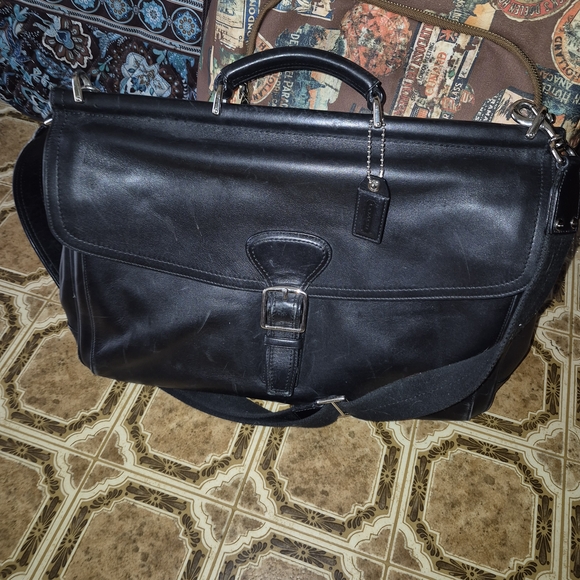 Coach Black Leather Messenger Bag - Picture 1 of 8